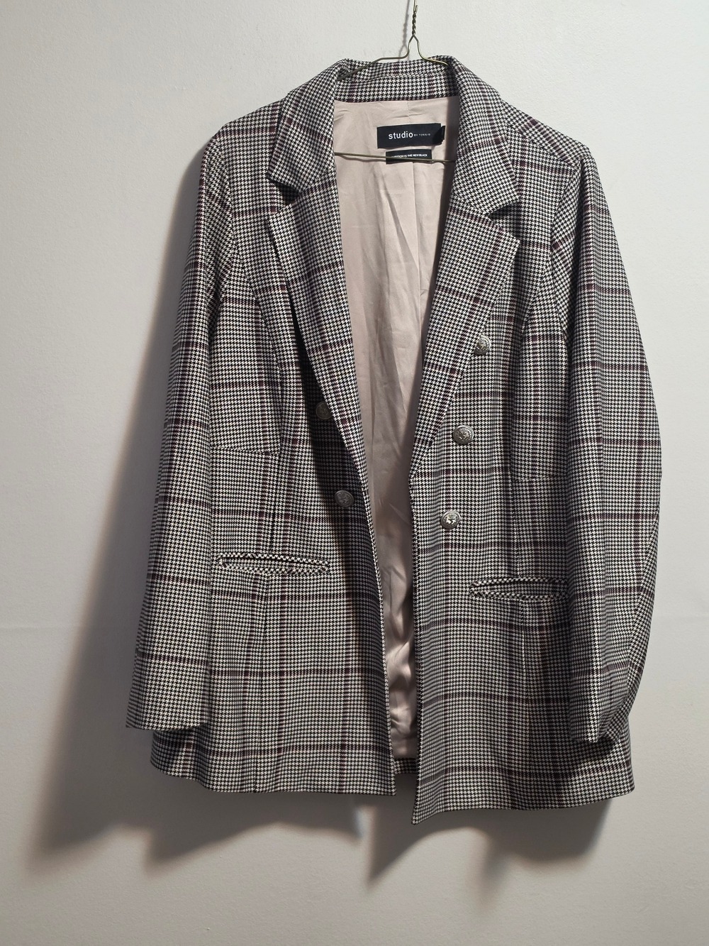 studio double-breasted Glen Plaid Blazer - Black & White